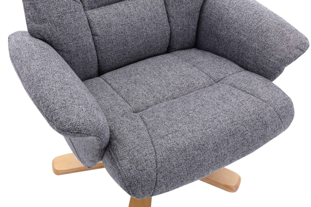 Slate Grey Fabric Swivel Recliner with Footstool Oak Base - Home Furniture Interiors