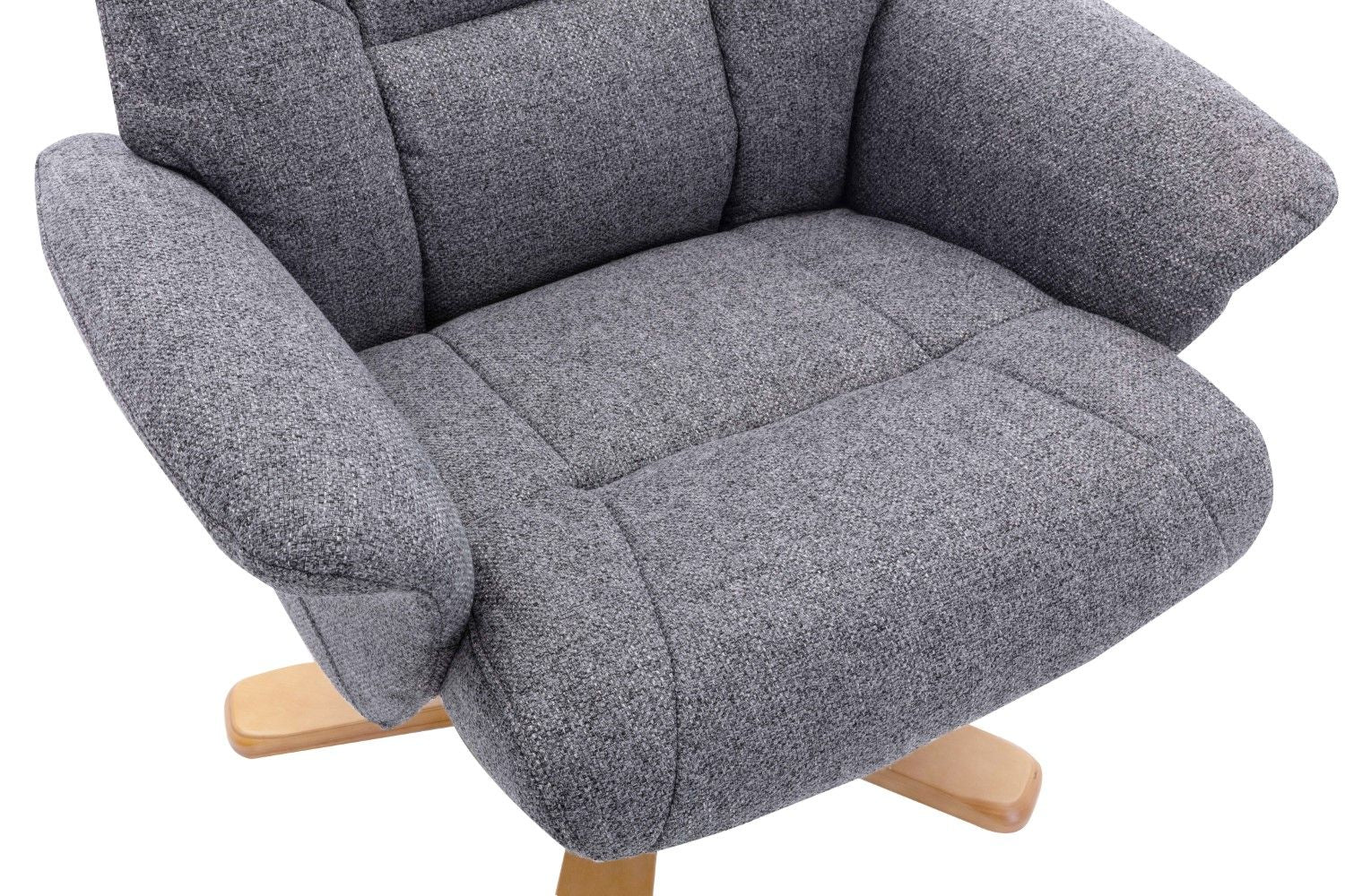 Slate Grey Fabric Swivel Recliner with Footstool Oak Base - Home Furniture Interiors