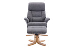 Slate Grey Fabric Swivel Recliner with Footstool Oak Base - Home Furniture Interiors