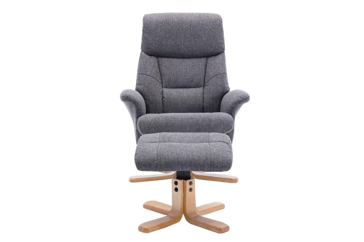 Slate Grey Fabric Swivel Recliner with Footstool Oak Base - Home Furniture Interiors