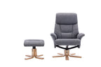 Slate Grey Fabric Swivel Recliner with Footstool Oak Base - Home Furniture Interiors