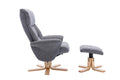 Slate Grey Fabric Swivel Recliner with Footstool Oak Base - Home Furniture Interiors