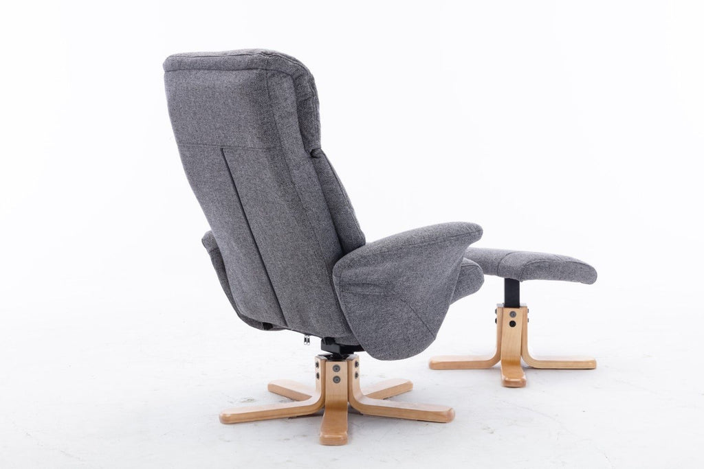 Slate Grey Fabric Swivel Recliner with Footstool Oak Base - Home Furniture Interiors