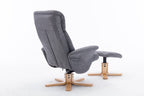Slate Grey Fabric Swivel Recliner with Footstool Oak Base - Home Furniture Interiors