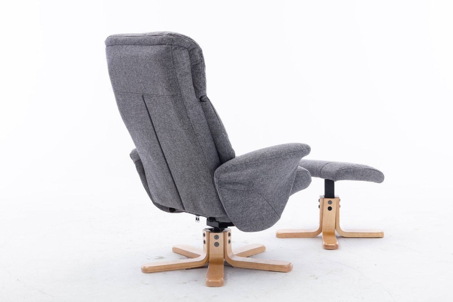 Slate Grey Fabric Swivel Recliner with Footstool Oak Base - Home Furniture Interiors