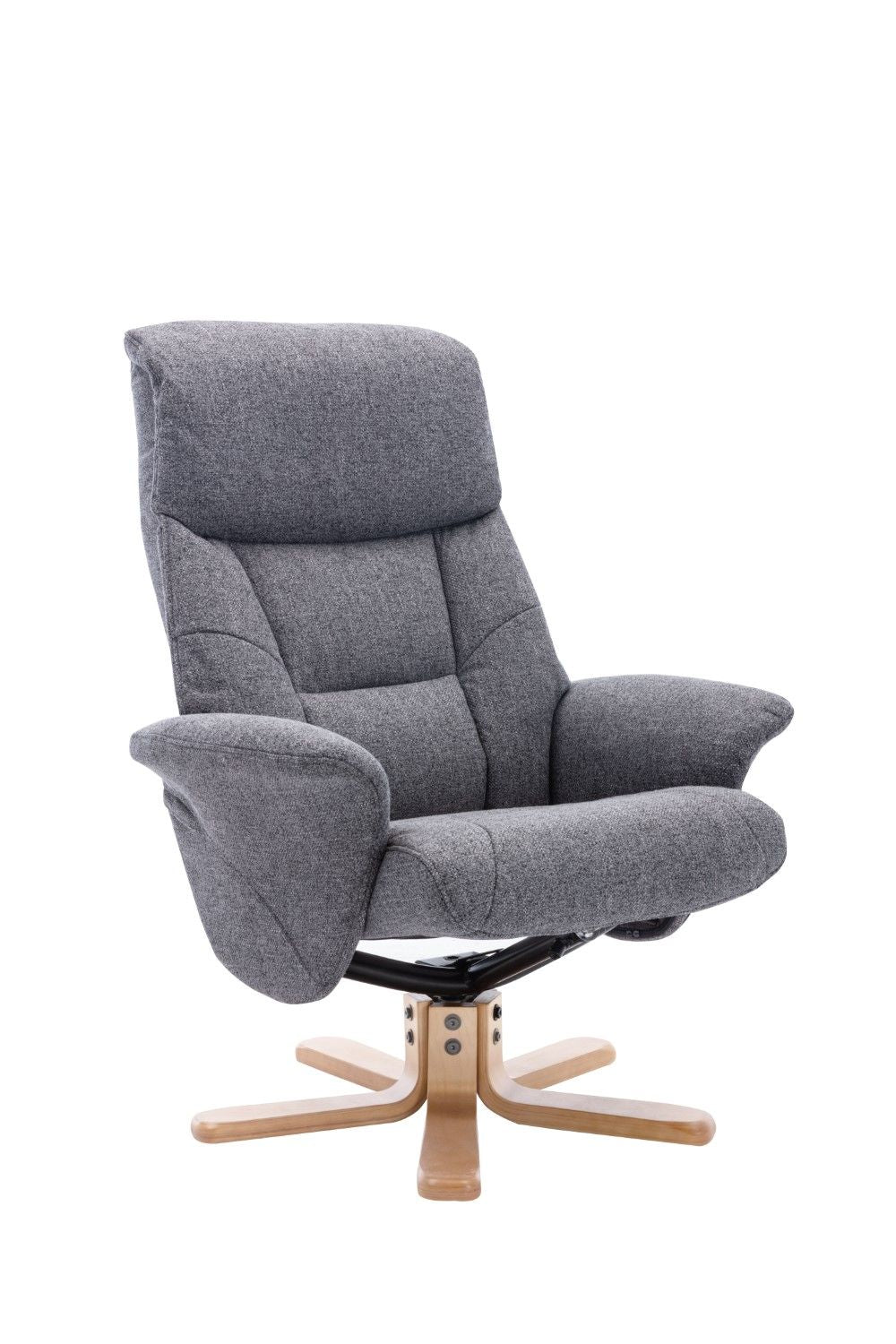 Slate Grey Fabric Swivel Recliner with Footstool Oak Base - Home Furniture Interiors