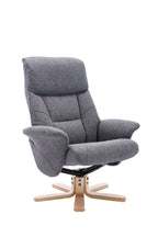 Slate Grey Fabric Swivel Recliner with Footstool Oak Base - Home Furniture Interiors