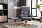 Slate Grey Fabric Swivel Recliner with Footstool Oak Base - Home Furniture Interiors