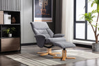 Slate Grey Fabric Swivel Recliner with Footstool Oak Base - Home Furniture Interiors