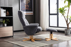 Slate Grey Fabric Swivel Recliner with Footstool Oak Base - Home Furniture Interiors