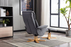 Slate Grey Fabric Swivel Recliner with Footstool Oak Base - Home Furniture Interiors