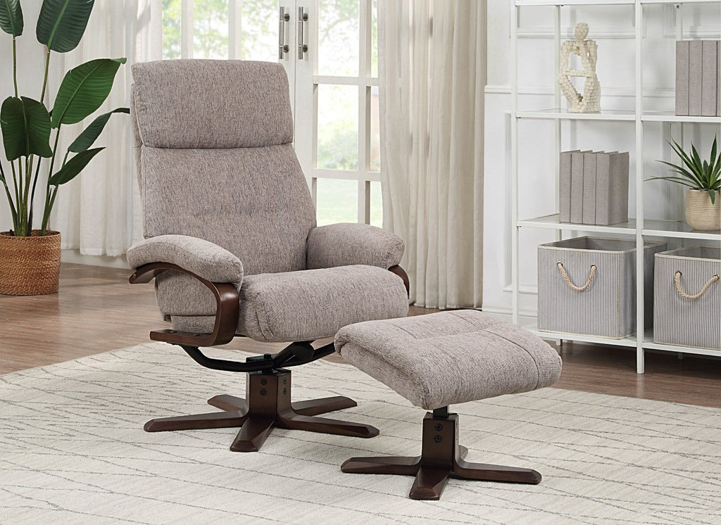 Taupe Fabric Large Swivel Recliner Chair With Footstool