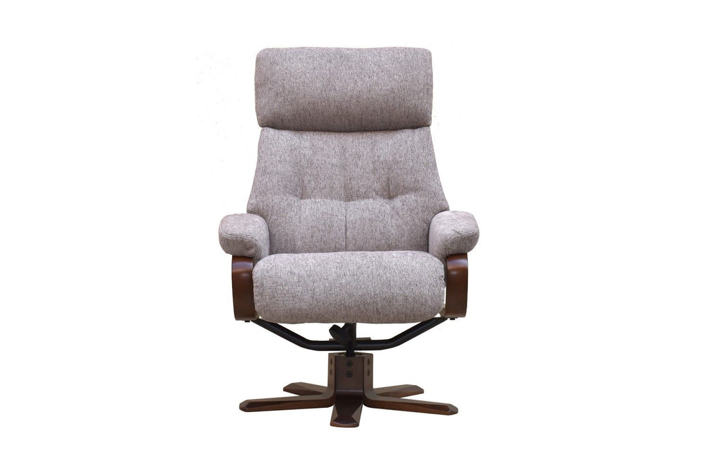 Taupe Fabric Large Swivel Recliner Chair With Footstool