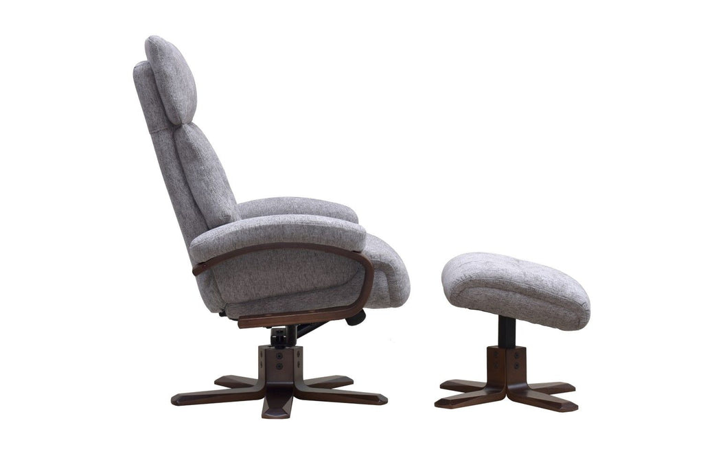 Taupe Fabric Large Swivel Recliner Chair With Footstool