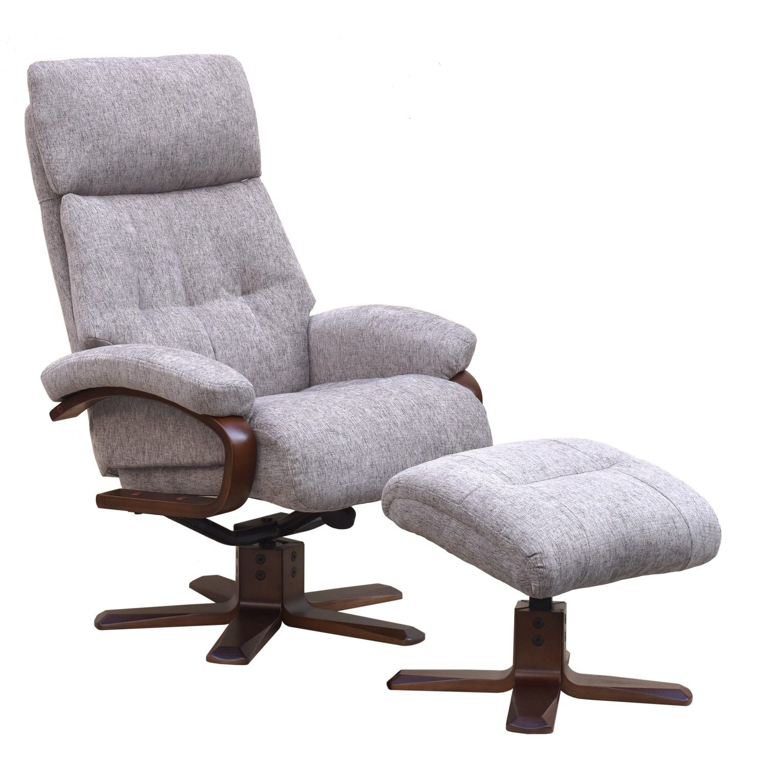 Taupe Fabric Large Swivel Recliner Chair With Footstool