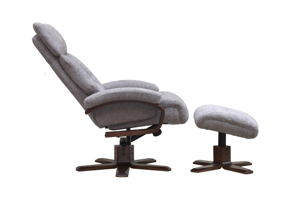 Taupe Fabric Large Swivel Recliner Chair With Footstool