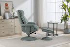 Teal Fabric Swivel Recliner With Footstool Chrome Trimmed - Home Furniture Interiors