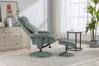 Teal Fabric Swivel Recliner With Footstool Chrome Trimmed - Home Furniture Interiors