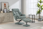 Teal Fabric Swivel Recliner With Footstool Chrome Trimmed - Home Furniture Interiors