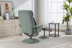 Teal Fabric Swivel Recliner With Footstool Chrome Trimmed - Home Furniture Interiors