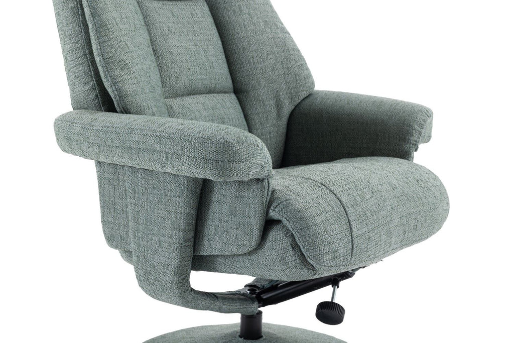 Teal Fabric Swivel Recliner With Footstool Chrome Trimmed