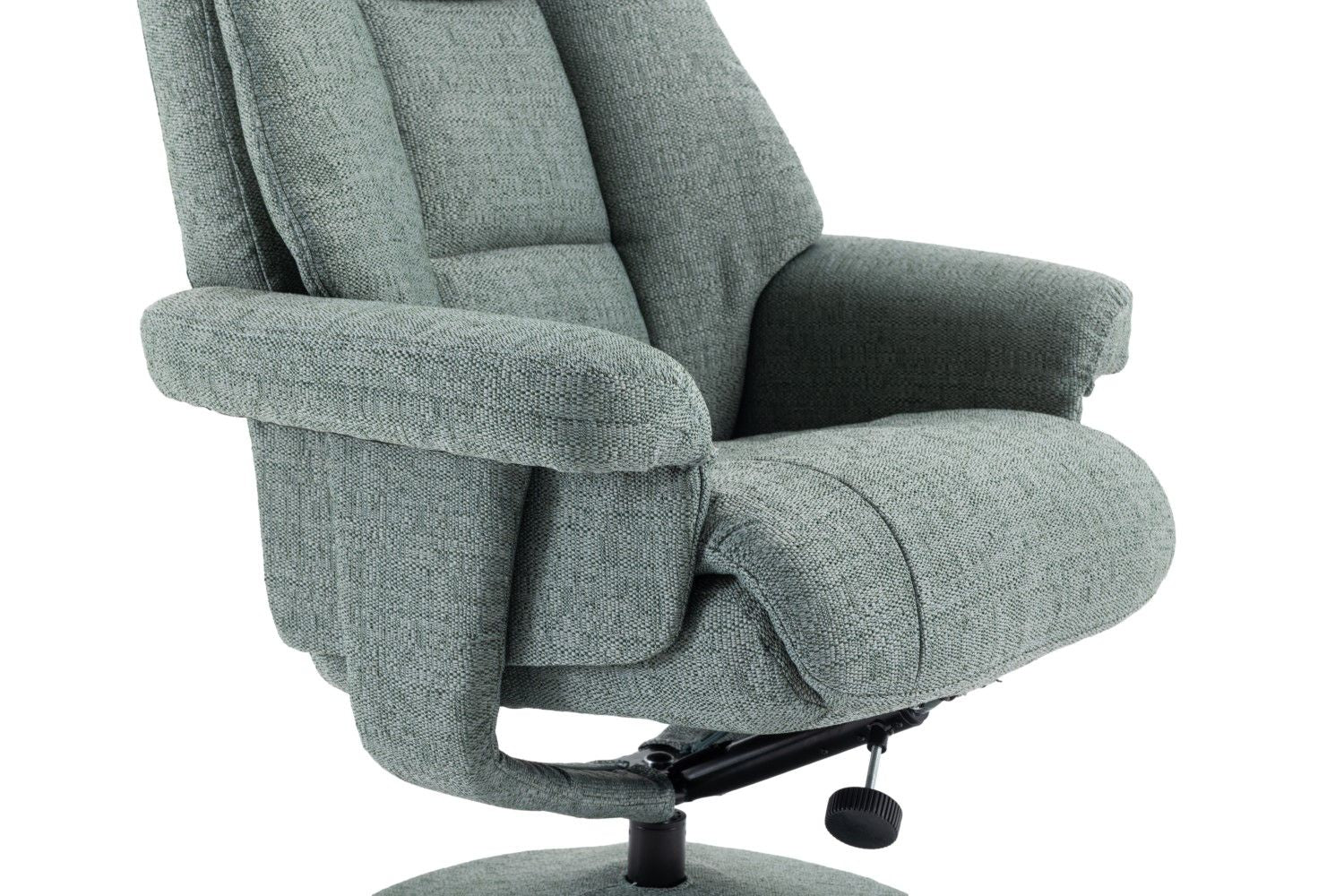Teal Fabric Swivel Recliner With Footstool Chrome Trimmed