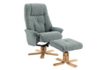 Teal Fabric Swivel Recliner with Footstool Oak Base