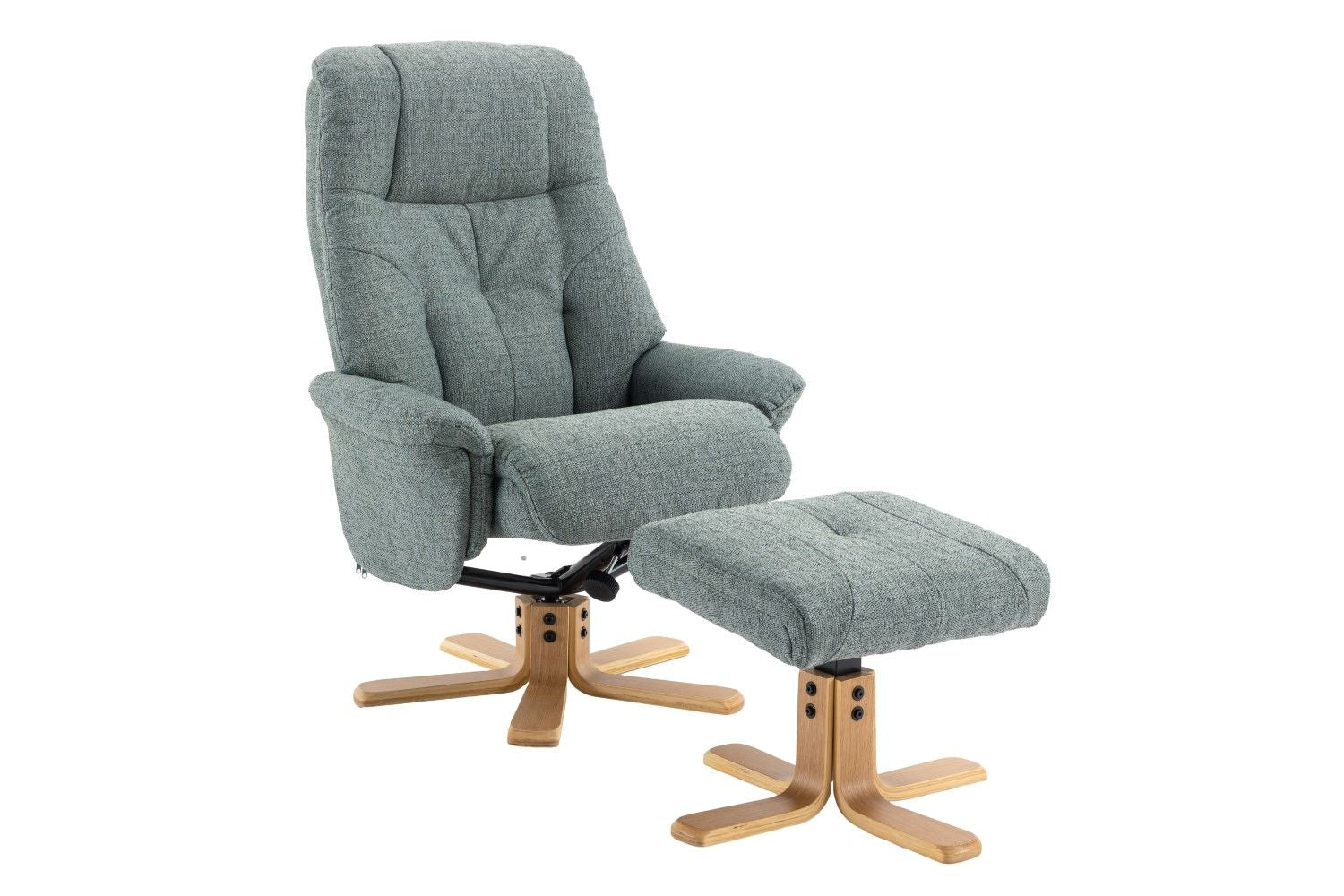 Teal Fabric Swivel Recliner with Footstool Oak Base