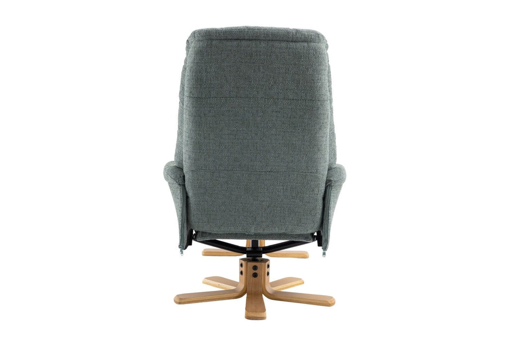 Teal Fabric Swivel Recliner with Footstool Oak Base - Home Furniture Interiors
