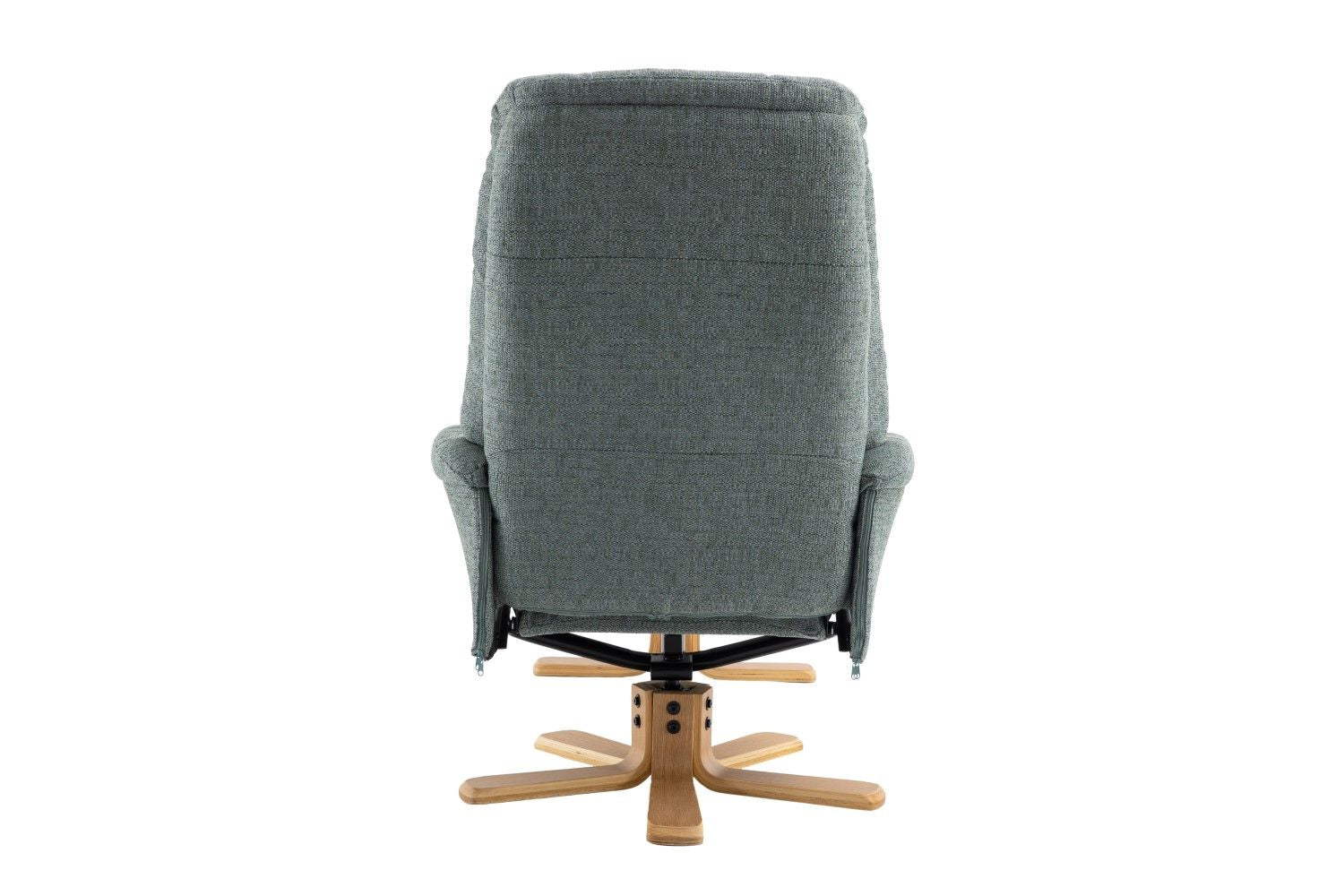 Teal Fabric Swivel Recliner with Footstool Oak Base - Home Furniture Interiors