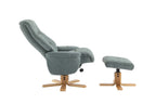 Teal Fabric Swivel Recliner with Footstool Oak Base - Home Furniture Interiors