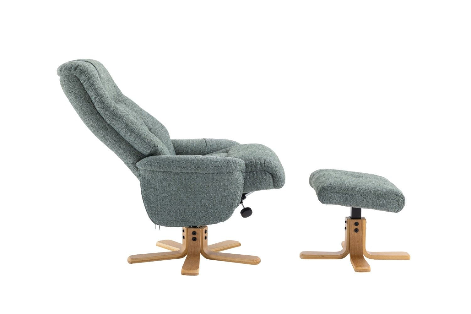 Teal Fabric Swivel Recliner with Footstool Oak Base - Home Furniture Interiors