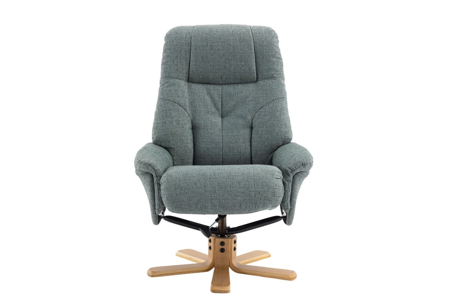 Teal Fabric Swivel Recliner with Footstool Oak Base - Home Furniture Interiors