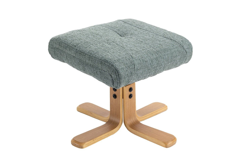 Teal Fabric Swivel Recliner with Footstool Oak Base - Home Furniture Interiors