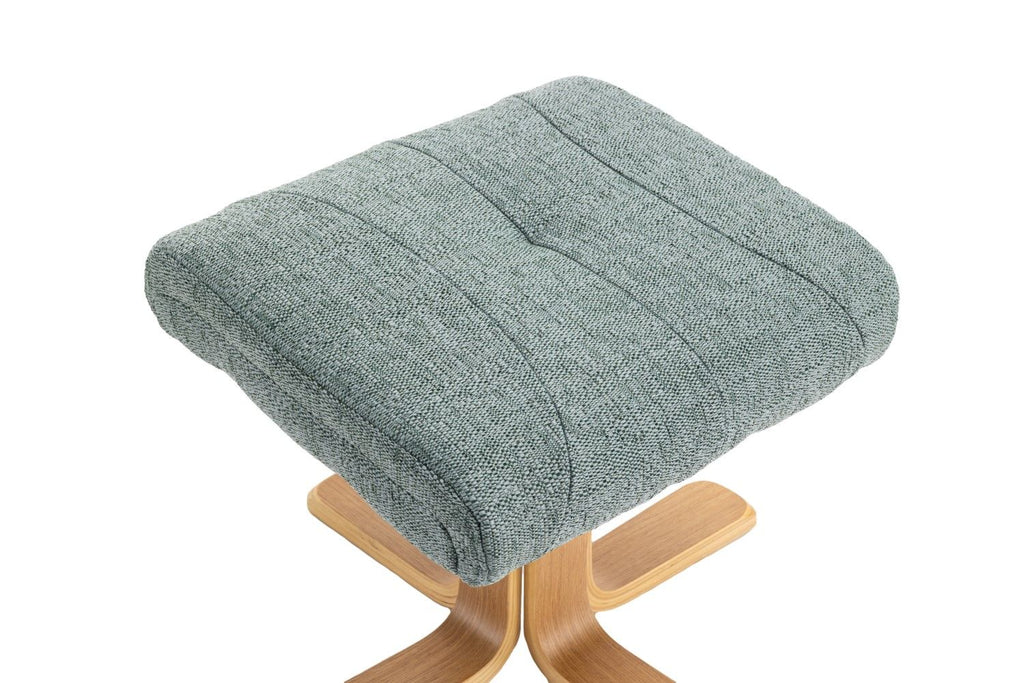 Teal Fabric Swivel Recliner with Footstool Oak Base - Home Furniture Interiors
