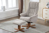 Wheat Fabric Swivel Recliner Chair with Footstool Oak Base