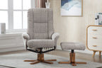 Wheat Fabric Swivel Recliner Chair with Footstool Oak Base - Home Furniture Interiors