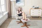 Wheat Fabric Swivel Recliner Chair with Footstool Oak Base - Home Furniture Interiors