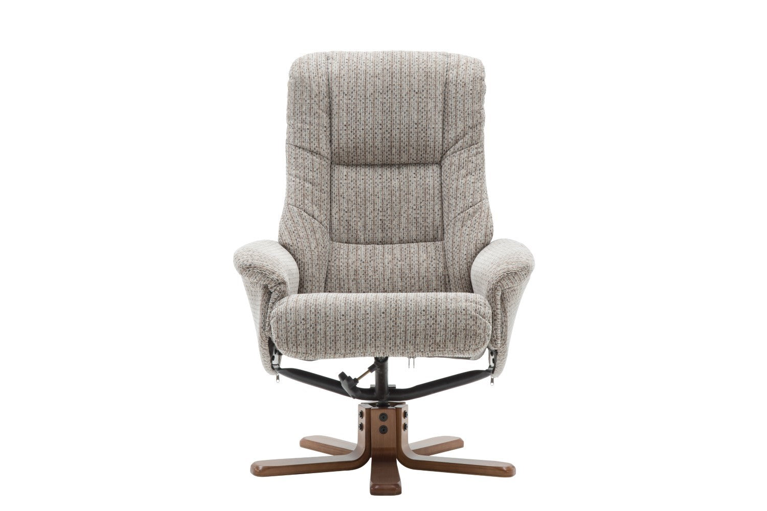 Wheat Fabric Swivel Recliner Chair with Footstool Oak Base