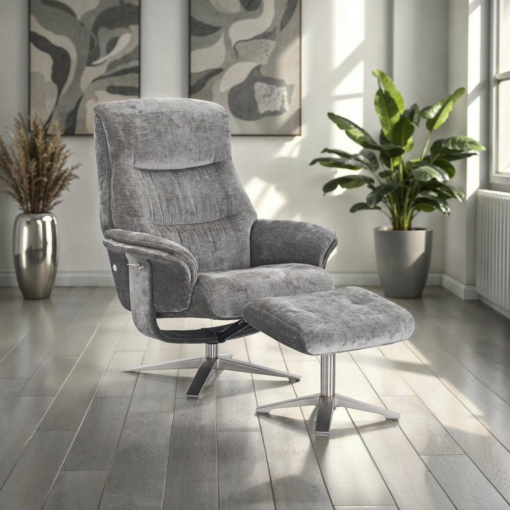 Wishing Well Fabric Swivel Recliner Chair with Footstool
