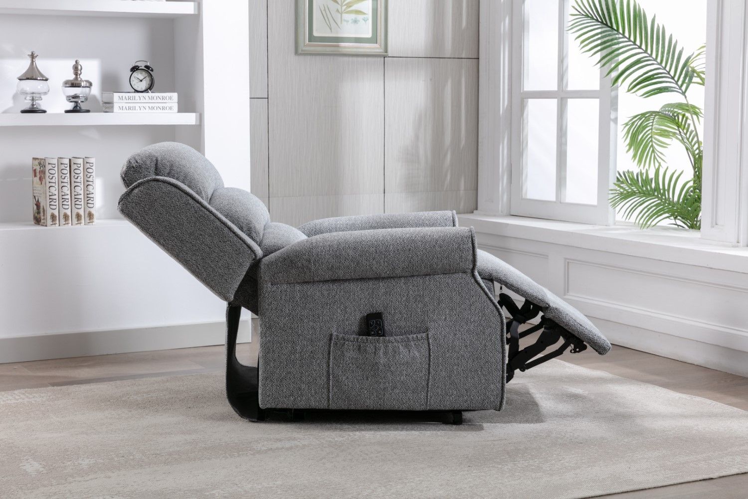 Grey Fabric Large Dual Motor Electric Riser Recliner Chair - Home Furniture Interiors