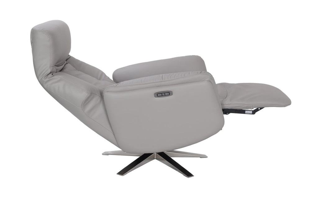 Platinum Leather Swivel Recliner with Integrated Footstool - Home Furniture Interiors