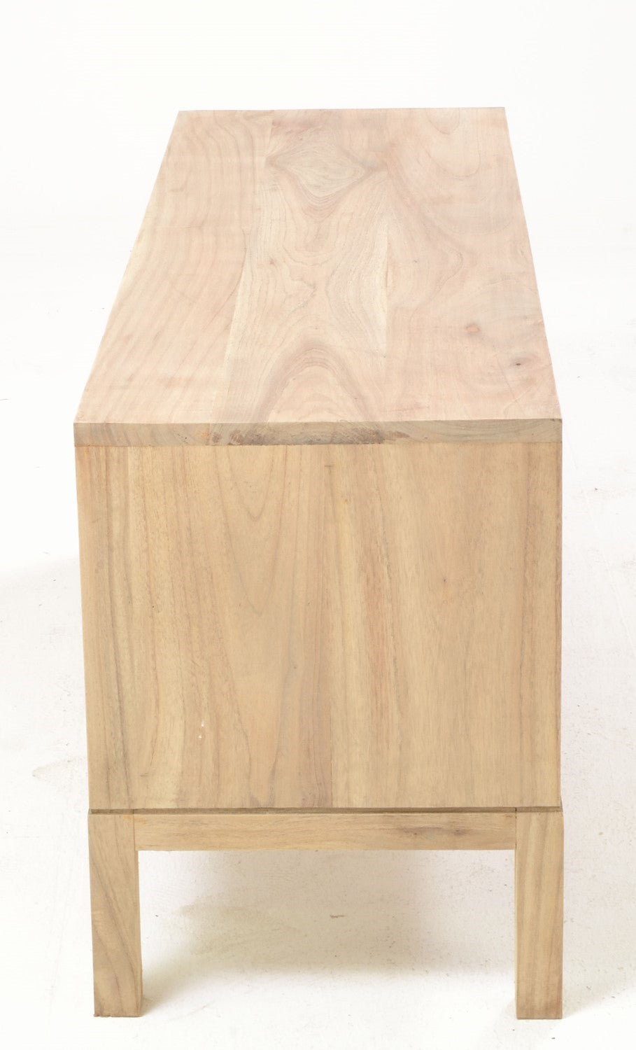 Rustic Natural Mindi Wood TV Unit with 2 Sliding Rattan Doors