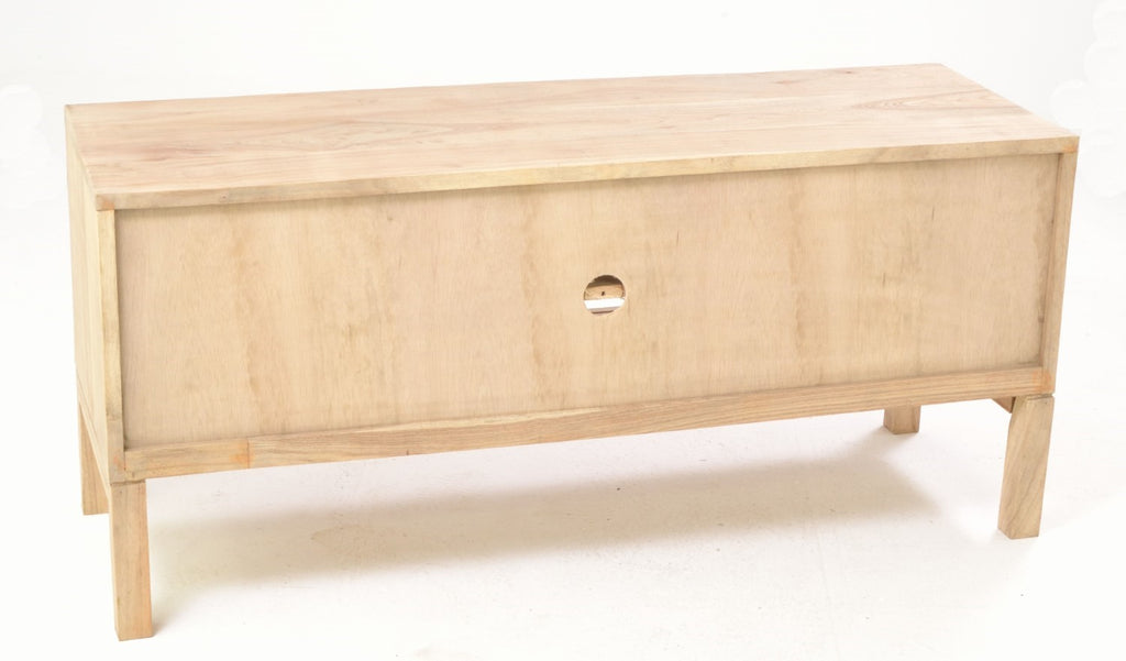 Rustic Natural Mindi Wood TV Unit with 2 Sliding Rattan Doors