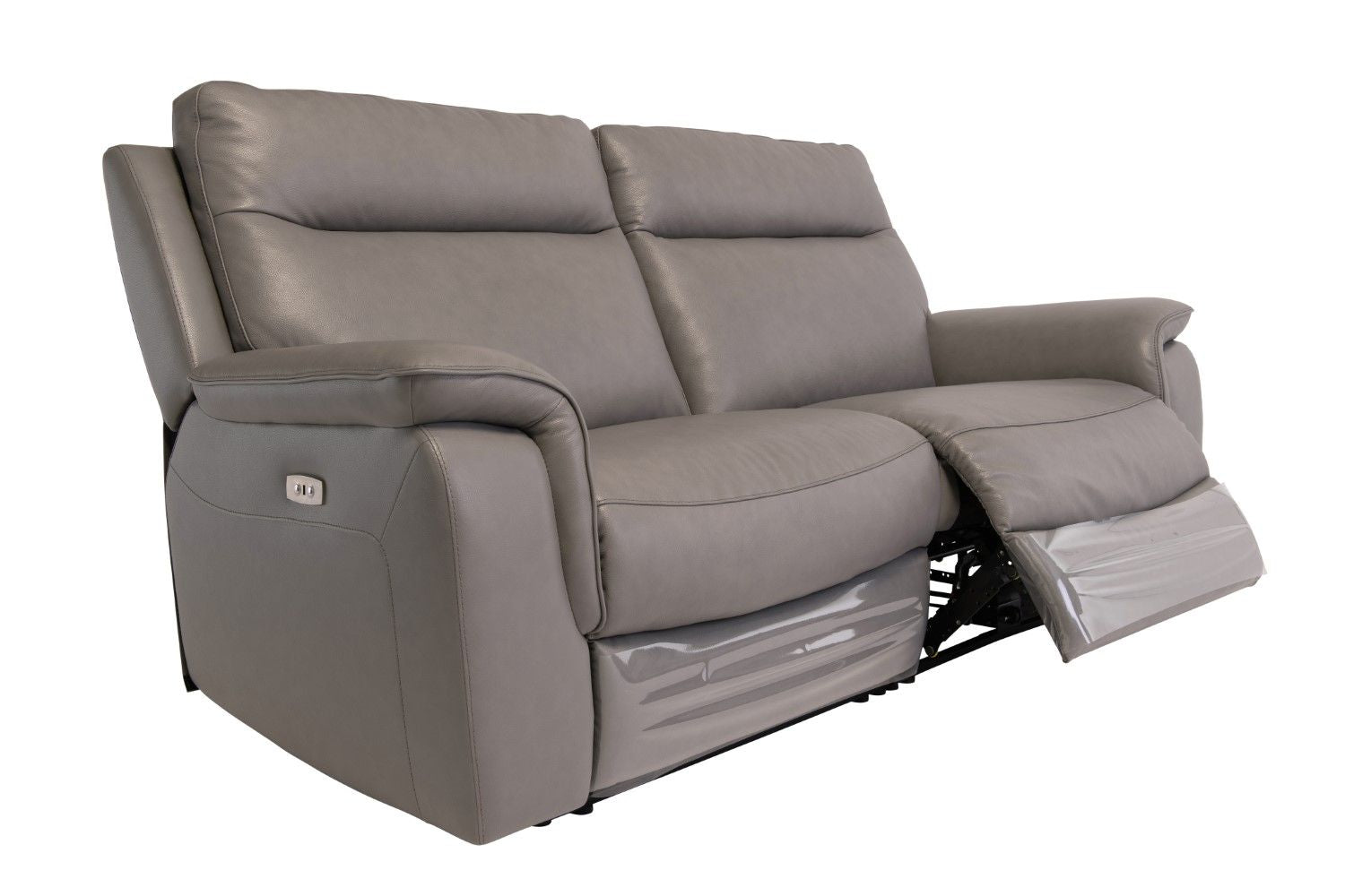 Grey Leather 3 Seat Electric Recliner Sofa with USB Charger