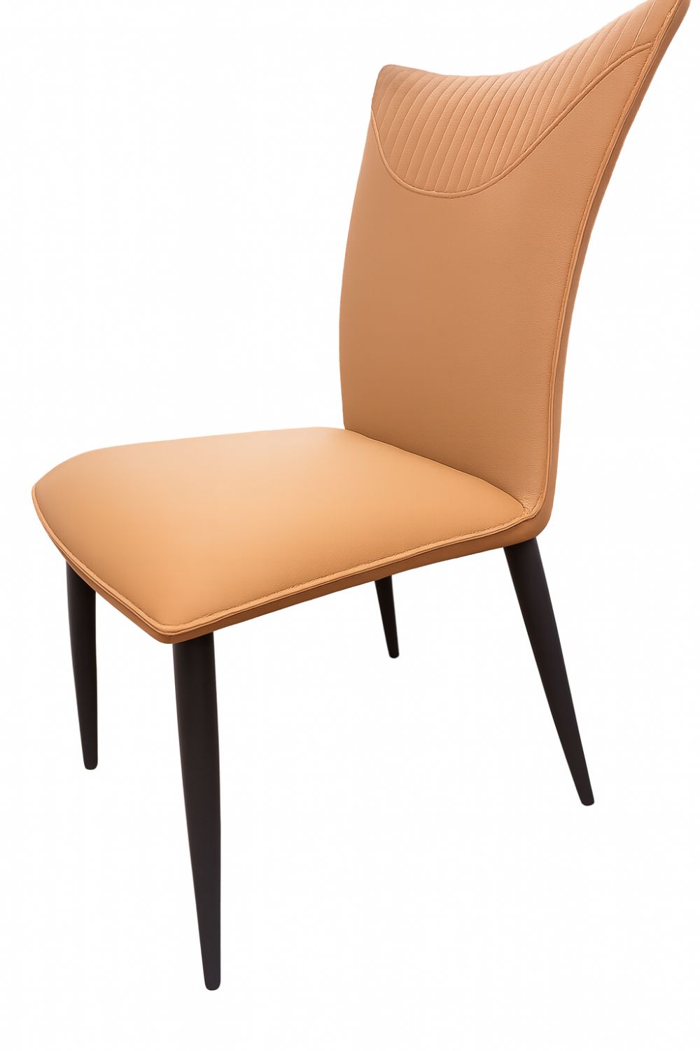 Tan PU Upholstered Dining Chair with Black Metal Legs