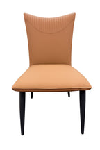 Tan PU Upholstered Dining Chair with Black Metal Legs