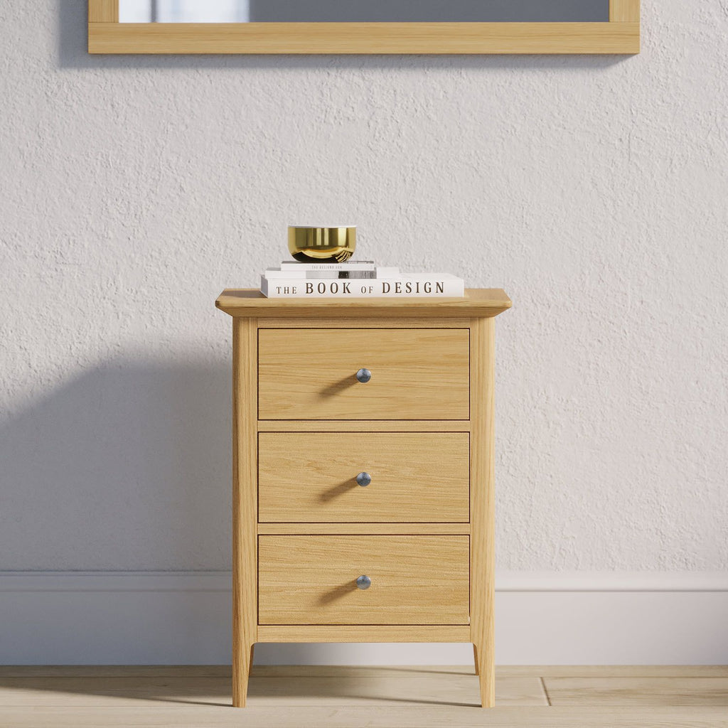 Traditional Solid Oak 3 Drawer Bedside Table