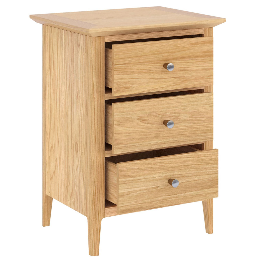 Traditional Solid Oak 3 Drawer Bedside Table - Home Furniture Interiors