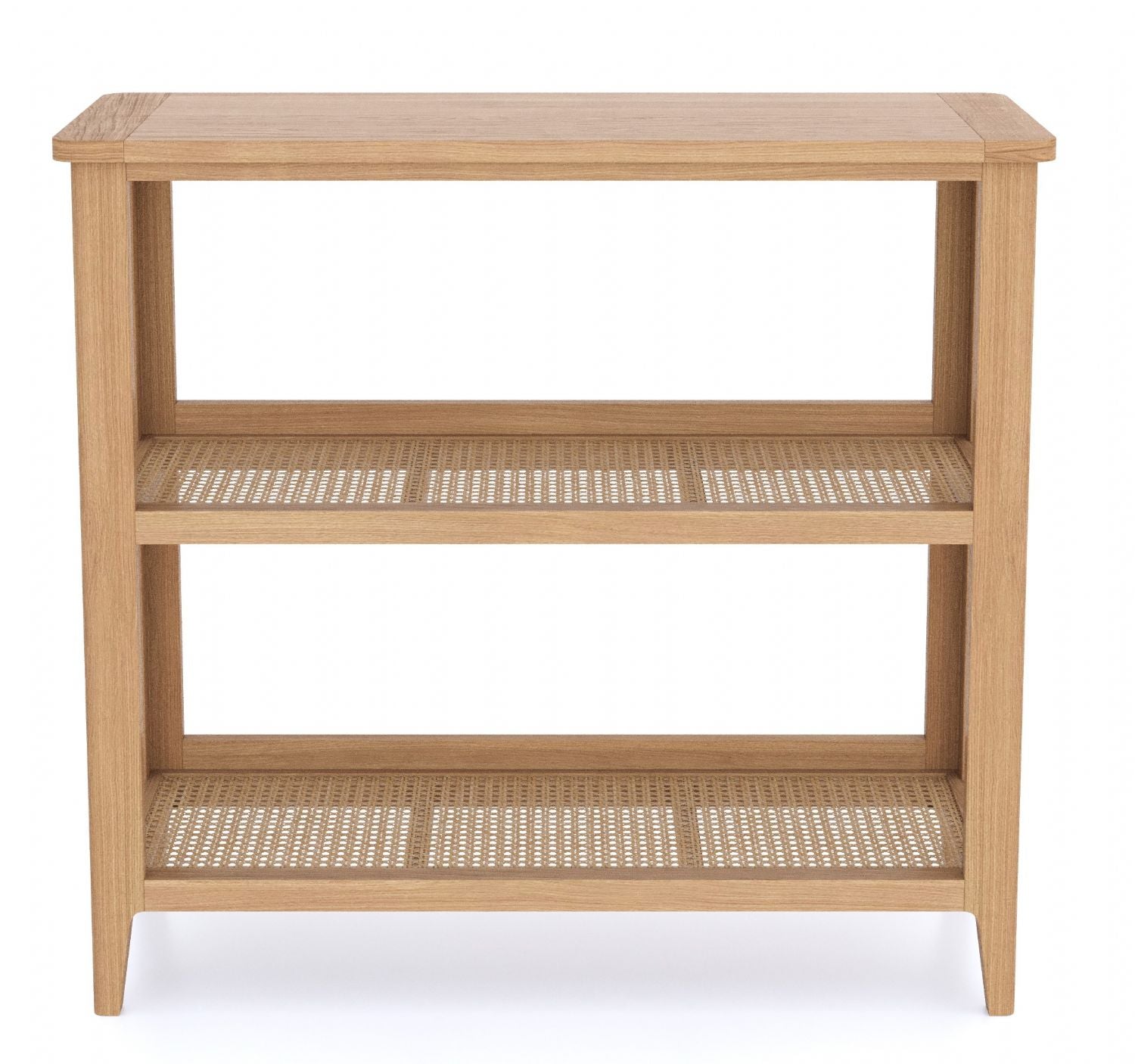Natural Oak Low Open Bookcase with Canework Shelves - Home Furniture Interiors